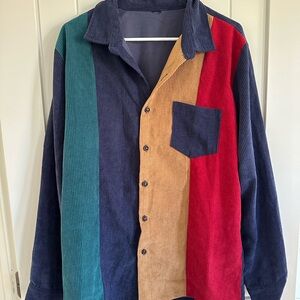 Colorblock Corduroy Button-Up Shirt